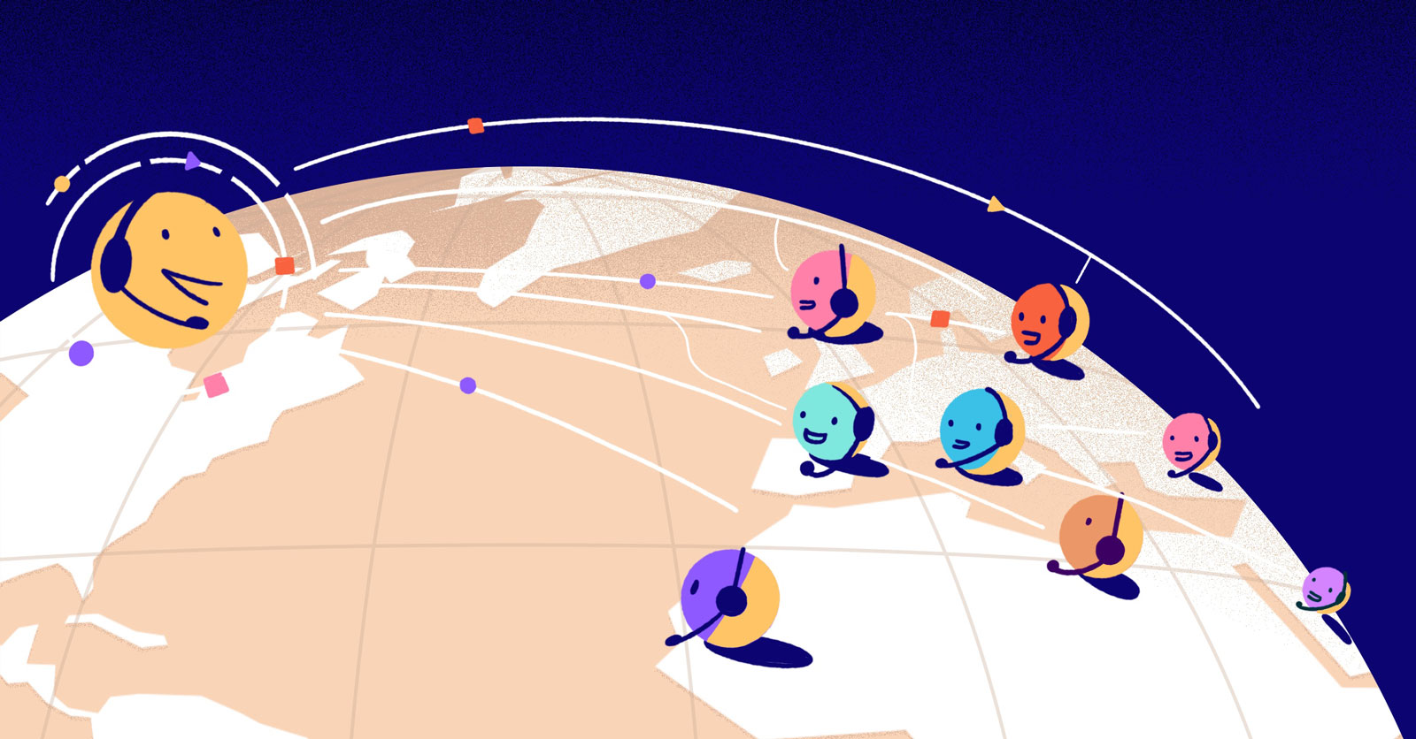 Enterprise Companies need AI-based machine translation: customer service agents with headsets, connected across the globe