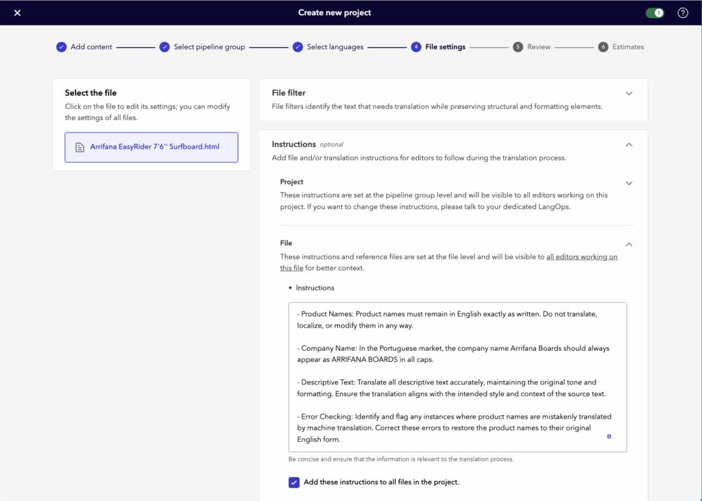 Adding Project Specific Instructions via the Projects App